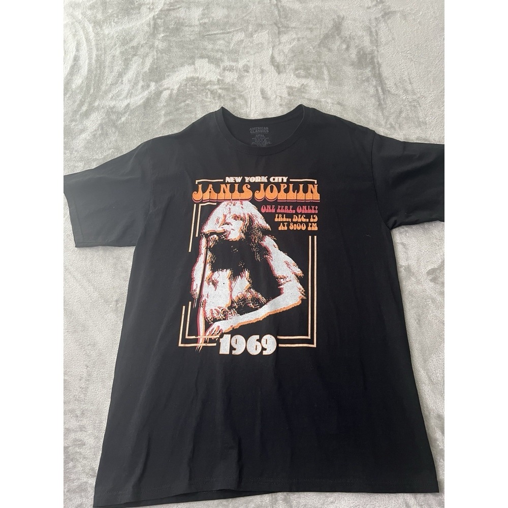 American Classics Janis Joplin T-Shirt Mens L Black Excellent 1969 Band Graphic